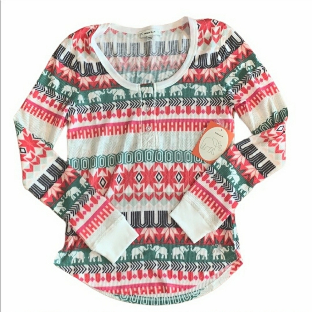 NWT Ivory Ella Celeste Fairisle Henley Tee